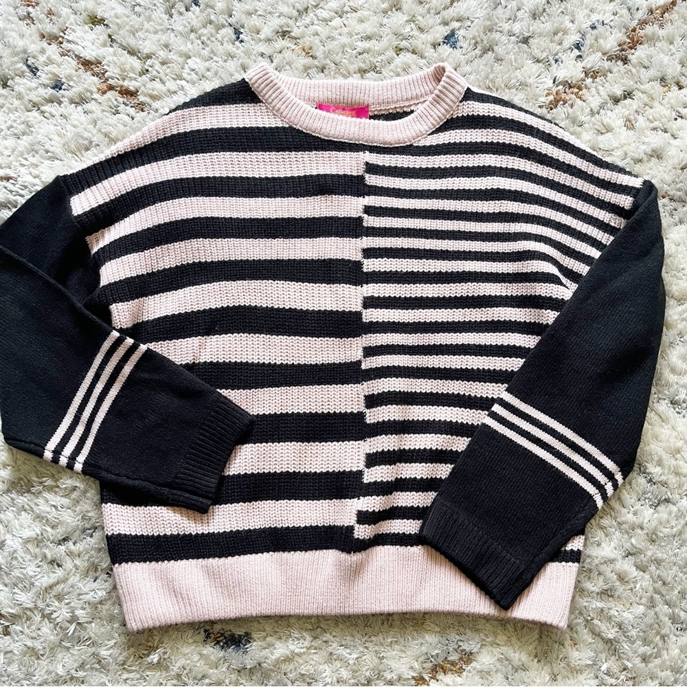 Catherine Malandrino Pink and Black Striped Sweater